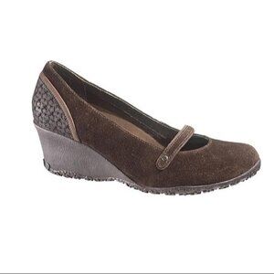 Merrell Petunia Vibram Moxie Brown Suede Walnut Print Mary Jane Wedge Shoes